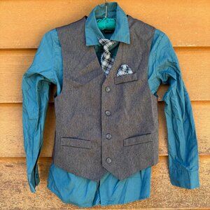Dockers Boys Dress Shirt Vest & Clip-On Size 10 Cotton/Polyester Blend